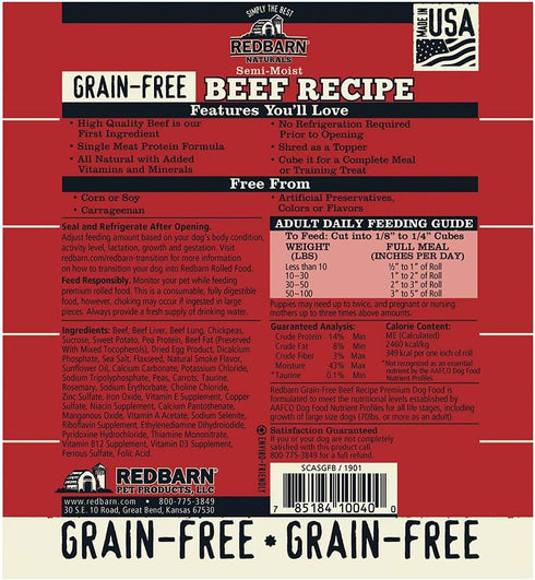 Redbarn Grain Free Dog Food Roll, Beef, 3lb (1-Count)