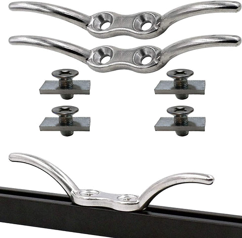 Pmsanzay Stainless Steel Cord Cleat, 6" Rope Cleat Anchor Cleat, 2 Pcs with Quick Release Track Rail Adapter