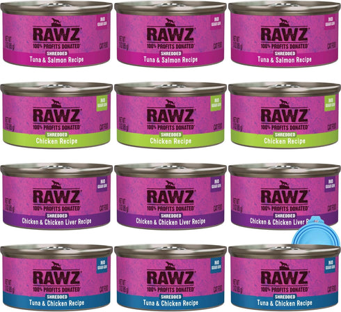 Rawz Natural Premium Canned Cat Wet Food Shredded -12 Pack Cans Variety