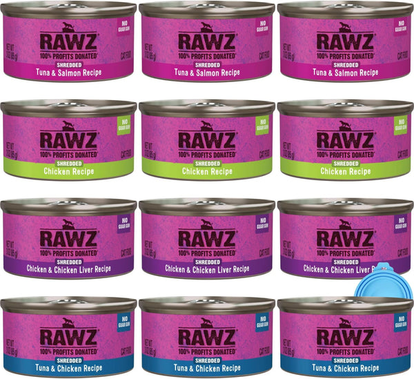 Rawz Natural Premium Canned Cat Wet Food Shredded -12 Pack Cans Variety