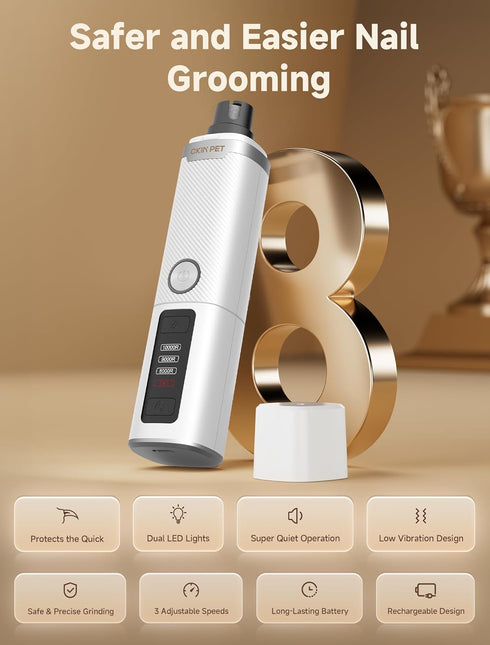 Ckin pet Trimmer 2 3-Speed 2000mAh Dog Nail Grinder, Quiet Electric Dog Nail with LED Lights, Pet Nail Grinder for Dogs