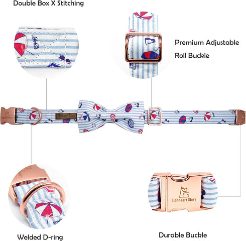Lionheart Glory Dog Collar with Bow, Summer Stripe Boy Dog Bowtie Collar, Cute Gift for X-Large Dogs