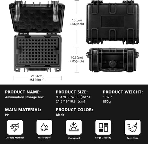 FUNANASUN 192 Round Ammo Storage Box, Waterproof 9mm Ammo Case, Locking Storage Case for Range Day and Outdoor Adventure