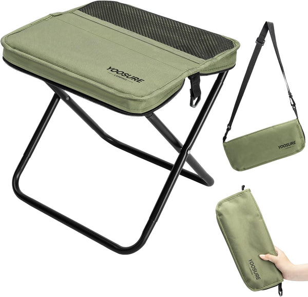 Yoosure Portable Folding Camp Stool with 2 Side Pockets, Lightweight Foldable Camping Stool