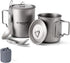Odoland Titanium Camping Cookware Set: 420ML & 750ML Pot with Lid, Spork - Lightweight for Backpacking, Hiking, Picnic