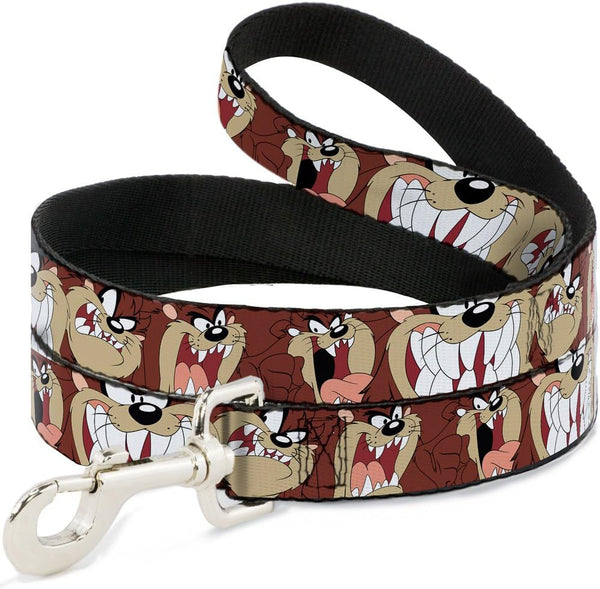 Buckle-Down Pet Leash - Tasmanian Devil Expressions Brown - 4 Feet Long - 1/2" Wide