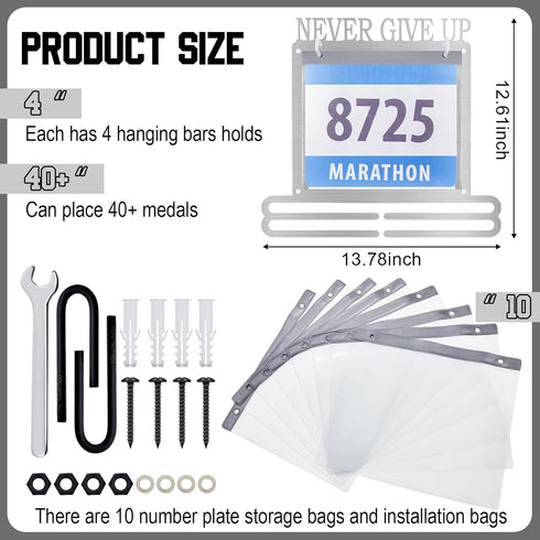 Moxweyeni Race Medal and Bib Display Rack for Runners - Wall Mounted Medal Holder