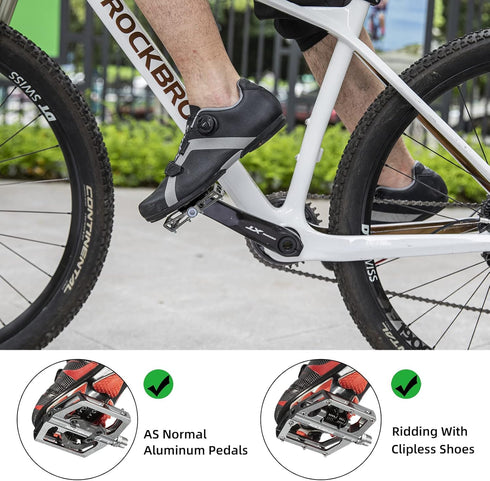 ROCKBROS Dual Function MTB Mountain Bike Pedals, Aluminum Clipless & Flat Platform 9/16" with Cleats