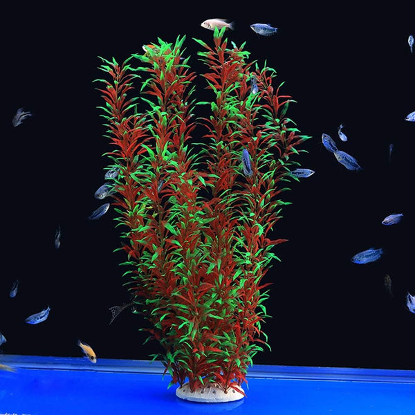 ALEGI Large Artificial Aquarium Plants - Plastic Fish Tank Decoration, Safe for All Fish, 21 Inches Tall (21inch Red &