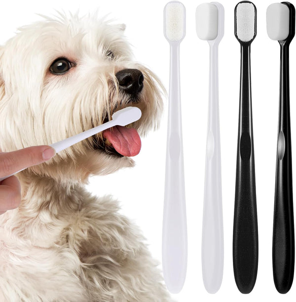 Dog Toothbrush, 4 Pcs Soft Dog Tooth Brushing Kit, Long Handle Pet Toothbrush for Dogs Teeth Cleaning and Oral Care