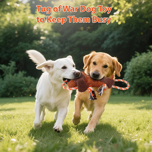 Drmstow Plush Dog Toys with Rope, Squeaker & Crinkle Paper Interactive Squeaky Chew Toy for Large Dogs & Puppies Tough