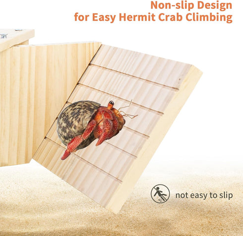 Set FlidRunest Wooden Large Hermit Crab W-Shaped Cave for Tank, Natural Hermit Crab Climbing Ladder Platform Toy, Safe