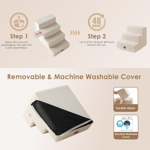 EHEYCIGA 3-Step Dog Stairs for Small Dogs, 13.5" H Non-Slip Indoor Ramp for Couch and Chair, Beige