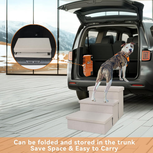 Dog Stairs, Dog Steps for High Beds 17.1" H, Folding Pet Stairs for Small Medium or Large Dogs with Storage for Bed and