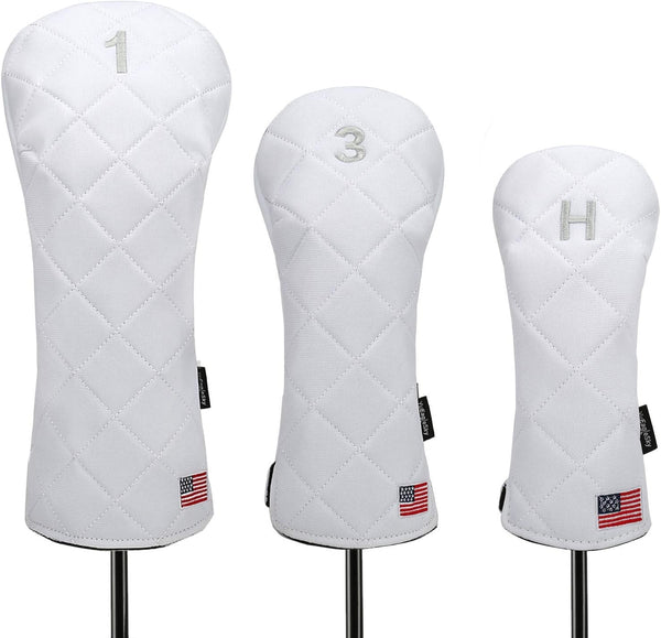 Golf Head Covers for Driver Fairway #3#5 Hybrid, USA Flag for Club Men Women, (Black or White)