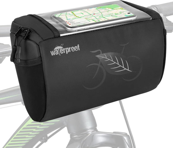 WOTOW Bike Waterproof Handlebar Bag with Touch Screen Phone Holder, Reflective Storage Pouch, 3L for Cycling