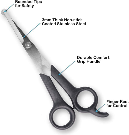 #1 Trimmer Set 2 Pets First Pet Grooming Scissors Body & Facial Durable Stainless Steel Blades. Rounded Tips Shears