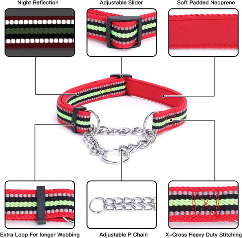 Reflective Martingale Dog Collars, Adjustable Soft Neoprene Padded Breathable Nylon Pet Collar for Medium and Large