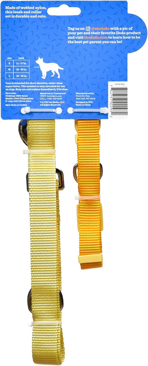 The Dodo All Nylon Yellow Collar and Leash Set, Small, Waterproof Matching Set for Beach Day or Lake Trips
