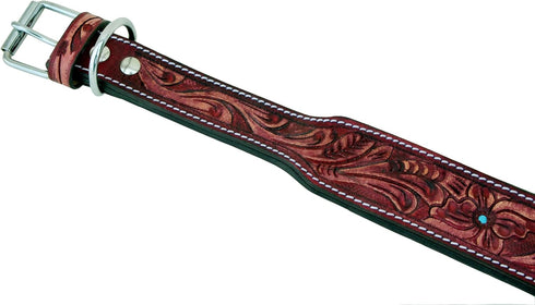 Leather Dog Collar Western Style Heavy Duty Hand Tooled Adjustable Padded for Puppies and Big Dogs