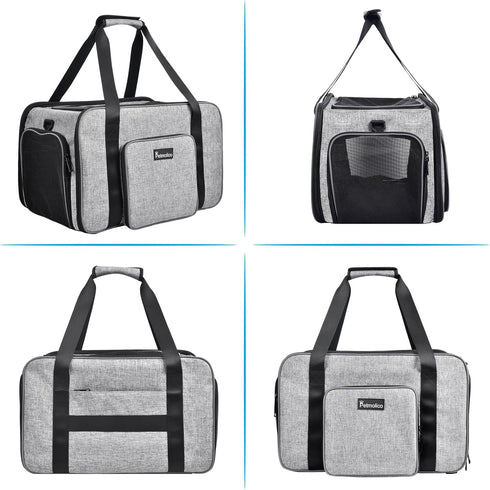 Soft-Sided Cat Carrier for Small Medium Cats and Puppies up to 16 Lbs, Airline Approved, Grey