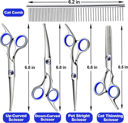 7-in-1 Dog Grooming Scissor, Pet Grooming Scissor for Dogs, Professional Dog Grooming Kit with Safety Round Tips