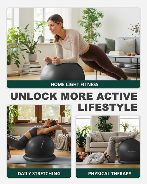 Trideer Exercise Ball for Office Desk, Yoga Ball Chair to Relieve Back Pain, Stability & Fitness Ball Seat with Base