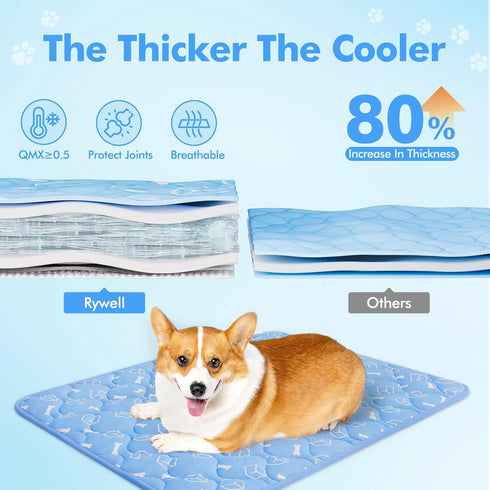 Rywell Dog Cooling Mat 2.0 - 44 * 32 Thicken Cooling Mat for Extra Large Dog, Waterproof Color Changing Fiber