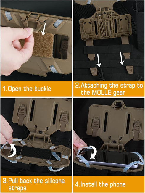 Tactical Plate Carrier Vest Attachments, Universal Phone Chest Mount for Screen Size 4.7"-6.7"