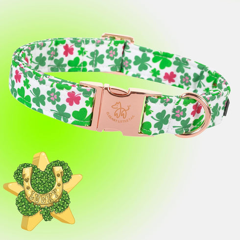 Elegant little tail Green Clover Dog Collar, St Patrick's Day Holiday Pet Collar, Adjustable Cute Puppy Collar for