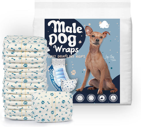 50ct) LeapSheep Disposable Dog Diapers Male, Super Absorbent Male Dog Wraps, Puppy Diapers for Doggie Training