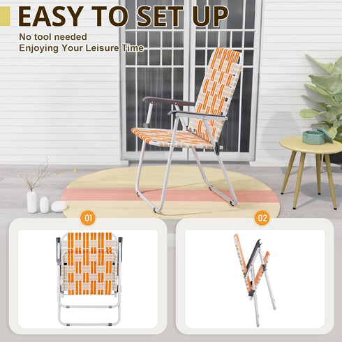 UDeuxff Set 2, 260 LBS Folding Webbed Oversized Lawn Chairs of High Beach Chair for Adults Heavy Duty, Portable Patio