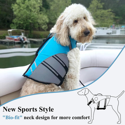 VIVAGLORY Sports Style Dog Life Jacket, Adjustable & Durable, Extra Flotation Swim Vest for Small Dogs, Blue