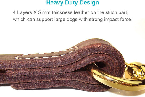 FAIRWIN Leather Short Dog Leash 12" - Short Dog Traffic Lead Leash for Large Dogs Training and Walking (Width: 3/4") (Brown-New)