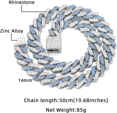 Silver Cuban Link Dog Collars, Bling Dog Necklace Diamond Glitter Rhinestone for Small Medium Large Pets, 14-Inch