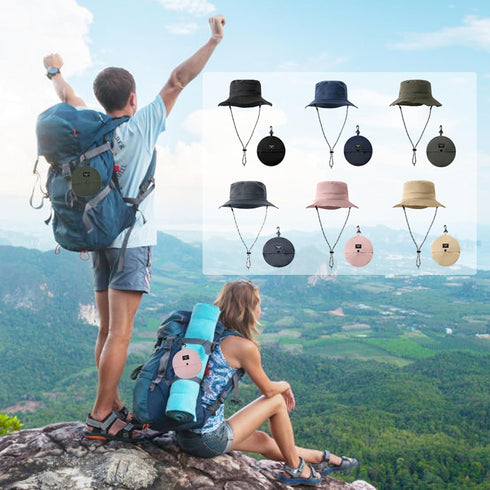Waterproof Bucket Rain Hat with Chin Strap, Packable Sun Hat for Men Women, Lightweight Summer Fishing Cap