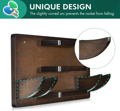 ikkle Wall Mounted Ping Pong Paddle Holder for 6 Paddles and 12 Balls, Table Tennis Racket Display Organizer