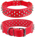 Hoot PU Leather Adjustable Spiked Studded Dog Collar - 2" Wide with 43 Spikes (L, Neck 21"-24", Red)