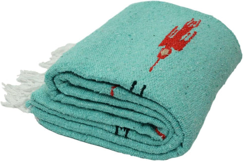 Thunderbird Heavyweight Yoga Blanket - Mint Green/Teal, XL, Hand-Made Mexican Blanket for Yoga (Acrylic Blend)