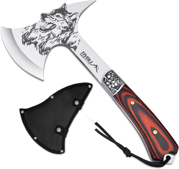 TIVOLI Camping Hatchet, Full Tang Hand Axe with Nylon Sheath, Gift Box, Viking Axe for Outdoor Wood Splitting, Adventure