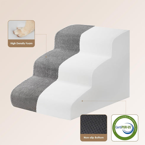 EHEYCIGA 15.7" H Curved Dog Stairs, 3-Step Non-Slip Pet Steps for Couch, Sofa, Chair, Grey, for Small Dogs and Cats