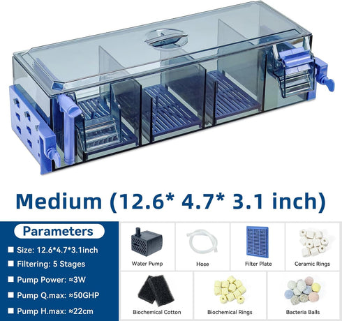 Multi Layer Fish Tank Filter with Waterfall Oxygenation for 20-30 Gallon Tanks, Flexible Mounting, Dust & Splash