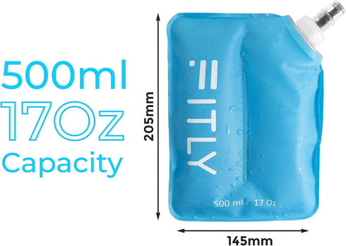 Soft Flask 17 oz (500 ml), Shrink As You Drink Water Bottle for Hydration Pack/Running Vest