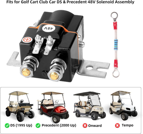 Roykaw 48V Golf Cart Solenoid with Resistor Assembly, 4 Terminal, Compatible with Club Car DS & Precedent Electric