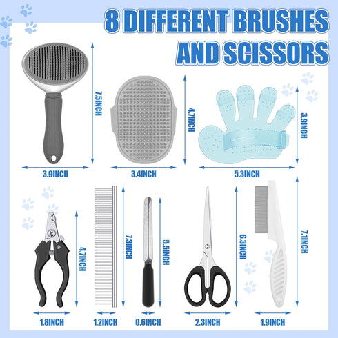 9 Pcs Dog Grooming Brush Shedding Kit Self Cleaning Slicker Dog Brush Shedding and Flea Comb Nail Clippers and File Pet Grooming Brush with Adjustable Strap Scissors for Cat Pet (Classic