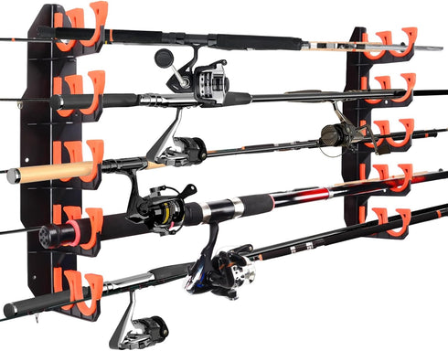 Fishing Rod Holders, Wall or Ceiling Mounted Fishing Pole Holders, Rack Holds Up to 10 Rods (1 Pack)