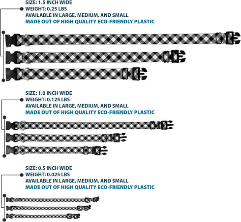 Buckle-Down Diagonal Buffalo Plaid Black/White Plastic Clip Collar, Large/15-26" PC-W30433-L