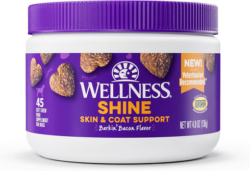 Soft Chew Skin & Coat Supplements for Dogs, Bacon Flavored, 45 Count - Wellness Barkin'
