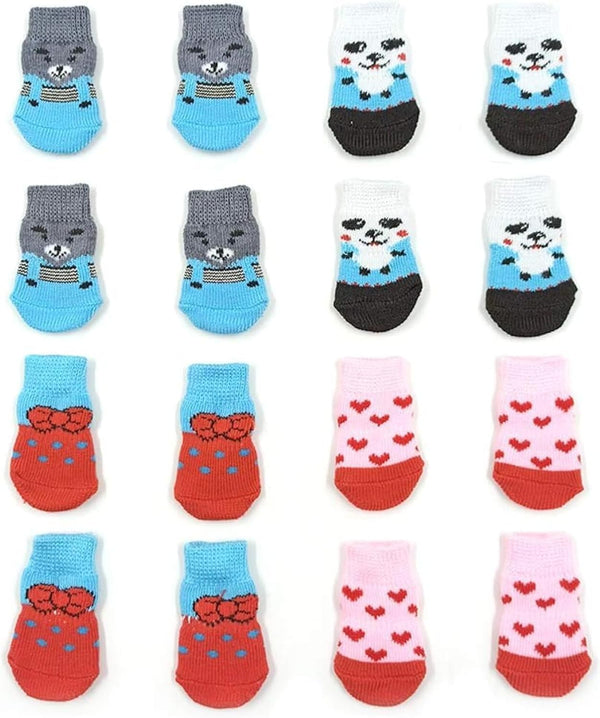 4 Pairs Anti-Slip Dog Socks & Cat Socks with Rubber Reinforcement, Pet Paw Protector for Indoor Wear (L)