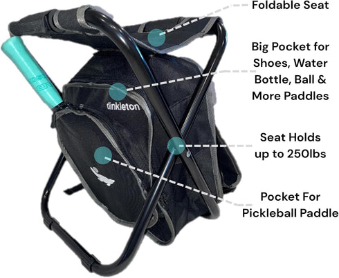 Generic 2 1 in Pickleball Bag and Foldable Chair, Adjustable Bag with Foldable Chair, Paddle Pocket, Compartment